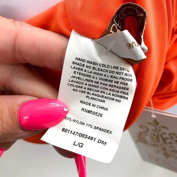 BECCA Baja Mar One Piece Swimsuit Large Orange Carrot Bow Side Cut Out NWT - Picture 9 of 10